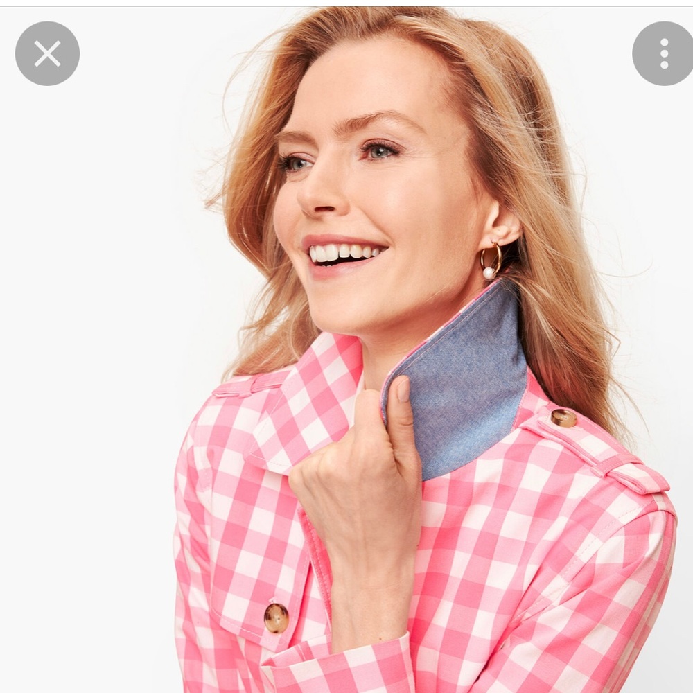 Talbots pink and white gingham trench coat